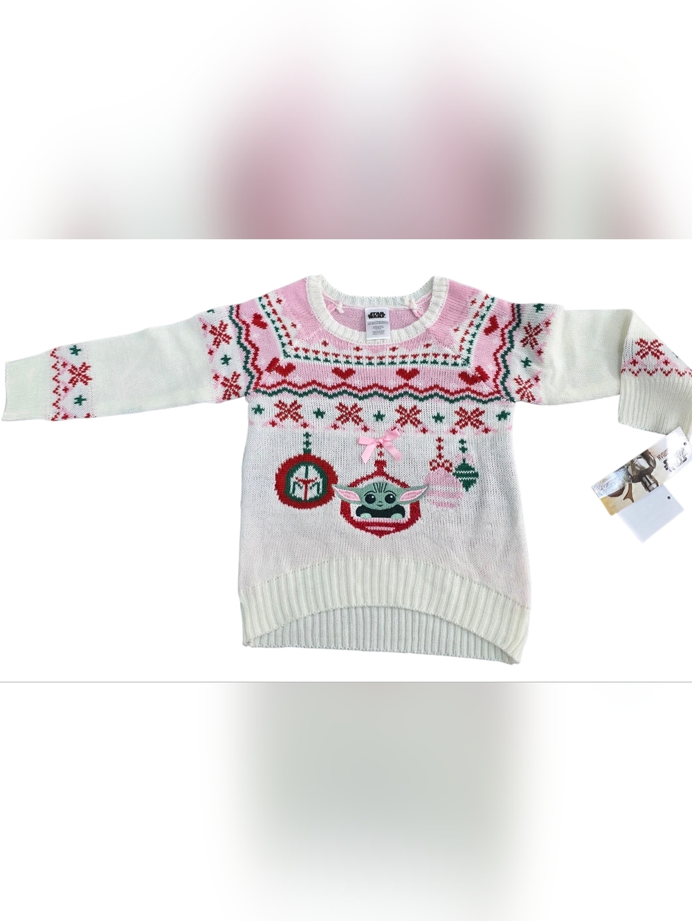 NWT Star Wars Pink & White The Child Holiday Knit Sweater - 3T